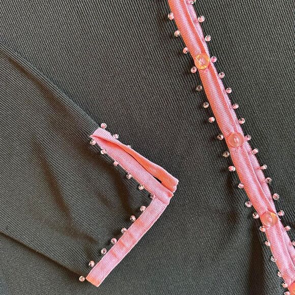 Finity Black & Pink Beaded Collared Long‎ Sleeve Top 2000s Y2K Mcbling Sz XL - Picture 2 of 4